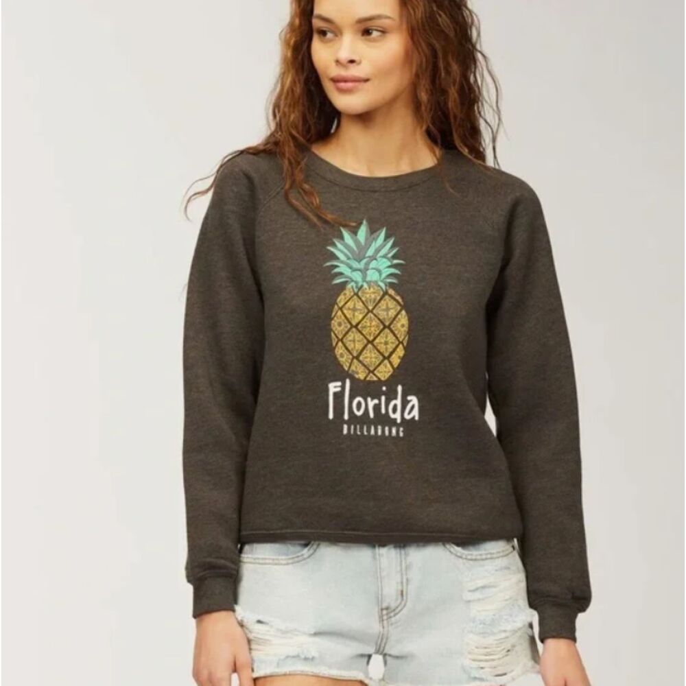 Billabong Florida Pineapple Sweatshirt Women S Gray Yellow Coastal Resort Surf